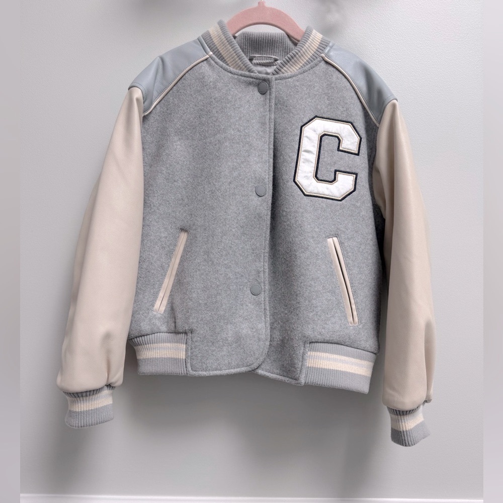 ZARA Kids Varsity Jacket in Gray and Tan - Size 8-9 - Picture 6 of 6